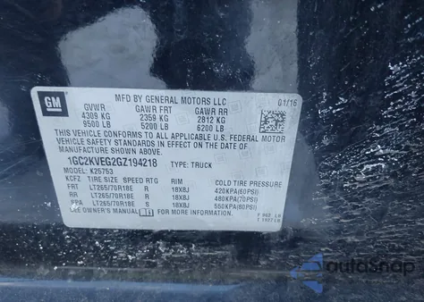 2016 Chevrolet Silverado 2500Hd Lt from USA, damaged, VIN 1GC2KVEG2GZ194218